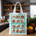 12 Photo Instagram Collage with Green Background Reusable Grocery Bag<br><div class="desc">Add your favourite pics to this fun template. You can use Instagram photos or any photos for this grid.</div>