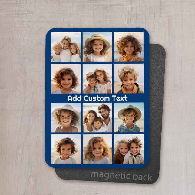 12 Photo Instagram Collage with Navy Background Magnet (Personalized refrigerator magnet with photo collage and custom text - add 12 photos to this design)