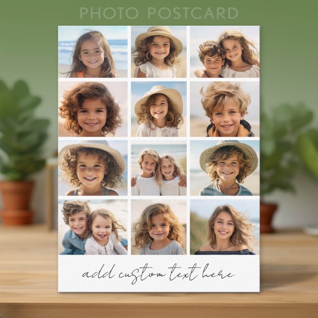 12 Photo Instagram Collage with Script Text Postcard (Custom Photo Postcard with Lots of Pictures)