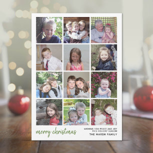 12 Photo Merry Christmas with sage botanical back Holiday Card