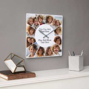 12 Photo Minimal Grid with Simple Text  Square Wal Square Wall Clock