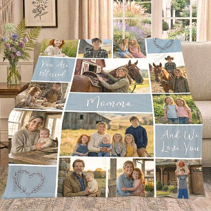 12 Photo Mum Name Chic Boho Blue Faith Keepsake Fleece Blanket