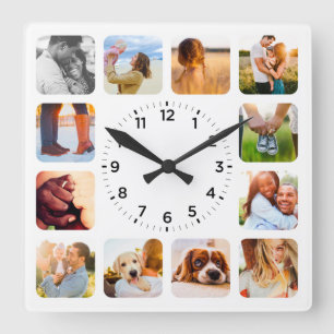 12 Photo Rounded White Wall Clock