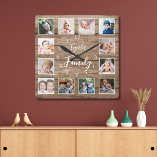 12 Photo Template Together Make Family Quote Wood Square Wall Clock