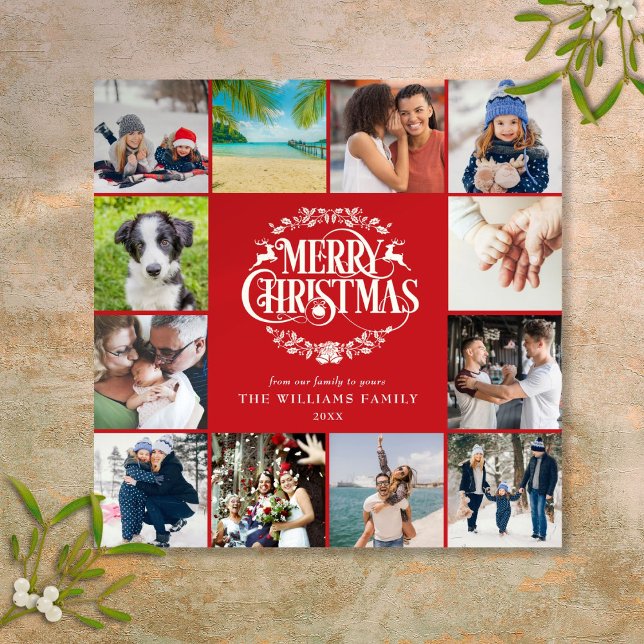 12 Photo Year Review Merry Christmas Elegant Holiday Card (12 Photo Year Review Merry Christmas Elegant Holiday Card)