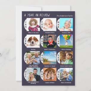 12-Photo Year Review Personalized Dark Blue Holiday Card