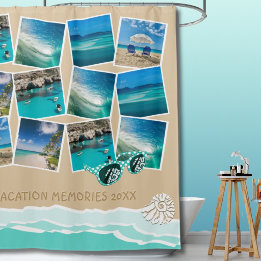 12 Photos Beach Vacation Collage Coast Frame Shower Curtain