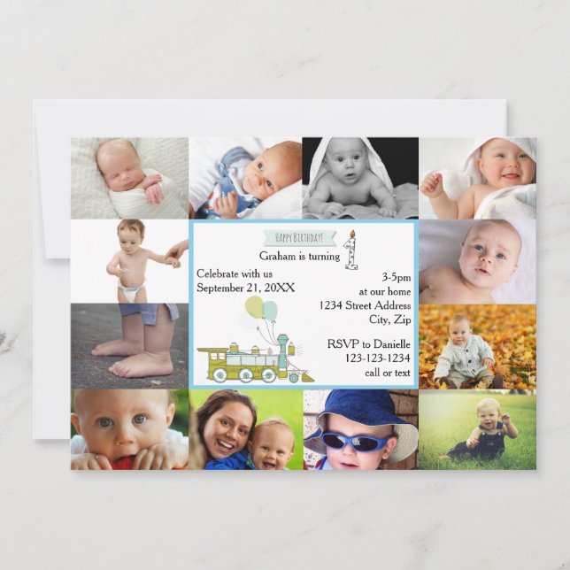 12 Photos Birthday Train - Birthday Invitation (Front)