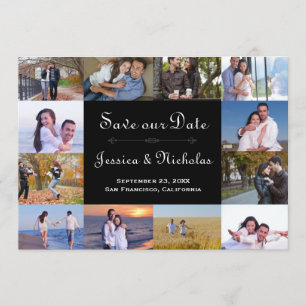 12 Photos Collage Black - 5x7 Save the Date