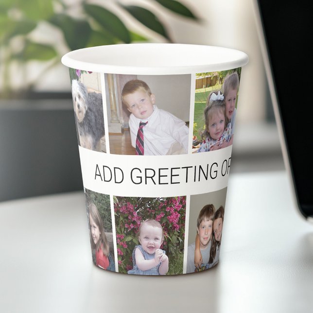 12 Photos - Modern Collage - White with Text Paper Cups (Photo Paper Cup)