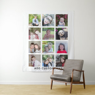 12 Photos - Modern Collage - White with Text Tapestry