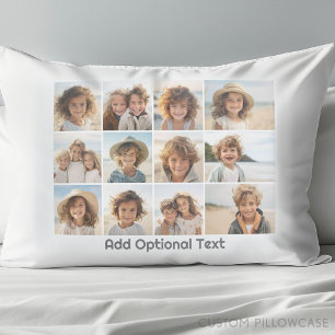 12 Photos on White - Modern, Minimal with Text Pillowcase