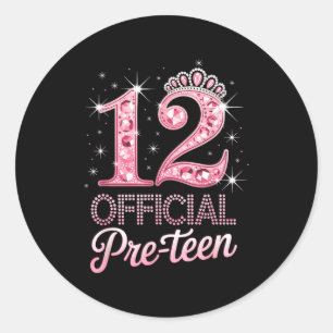 12 pre-teen pink crown happy 12th birthday for classic round sticker