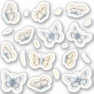 12 Pretty Blue & Pale Yellow Butterflies Insects