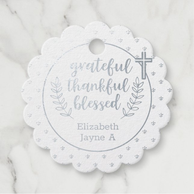 12 REAL FOIL Catholic Thank You 1st HOLY COMMUNION Favour Tags (Front)
