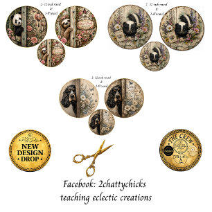 12" Rounds Woodland Panda Sloth Skunk Dog  Wrapping Paper Sheet