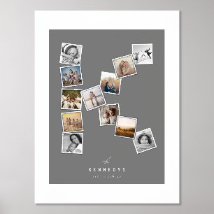 12 Snapshot Photo Collage Family's Name Monogram K Foil Prints