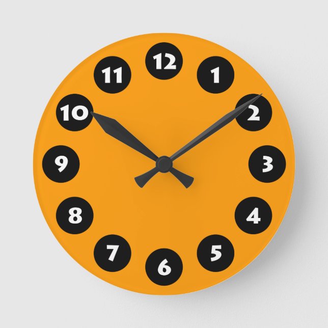 12 Spots - Black, White and Orange Round Clock (Front)