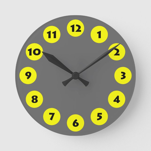 12 Spots - Black with Yellow on Grey Round Clock (Front)