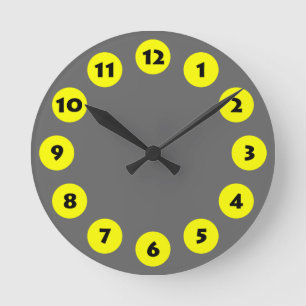 12 Spots - Black with Yellow on Grey Round Clock