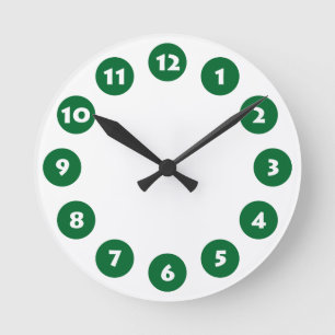 12 Spots - White with Forest Green on White Round Clock