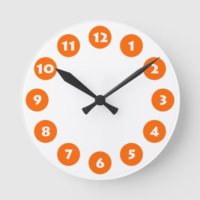 12 Spots - White with Orange on White Round Clock (Front)