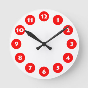 12 Spots - White with Red on White Round Clock