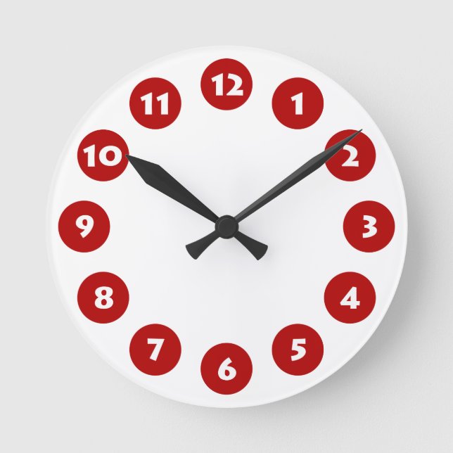 12 Spots - White with Ruby on White Round Clock (Front)