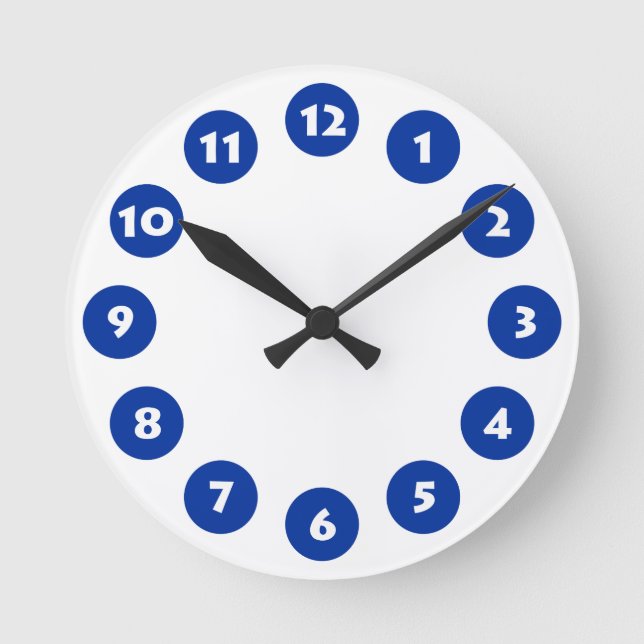 12 Spots - Whute with Navy Blue on White Round Clock (Front)