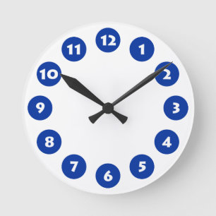 12 Spots - Whute with Navy Blue on White Round Clock