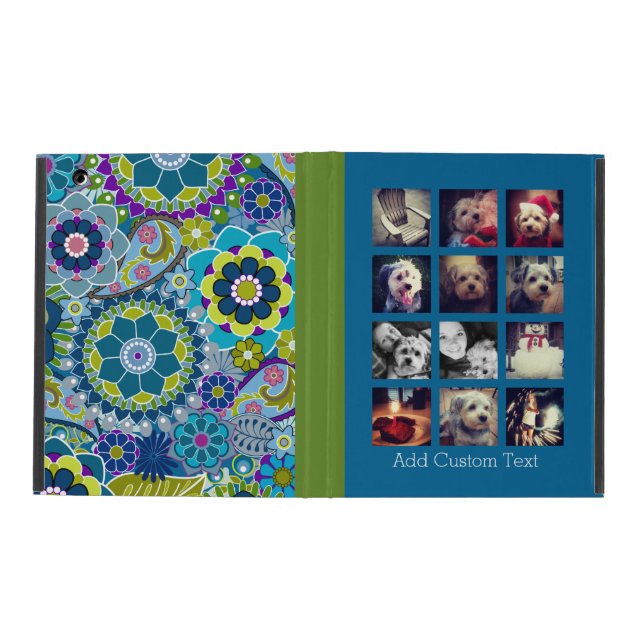 12 square photo collage colourful floral pattern iPad case (Outside)