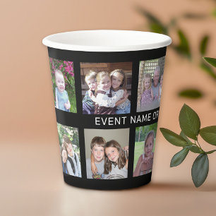 12 Square Photo Collage Grid Event or Family Name Paper Cups