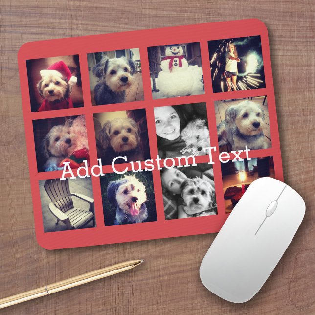 12 square photo collage with cayenne background mouse pad (Personalized mousepad - Add Photos and Custom Text)