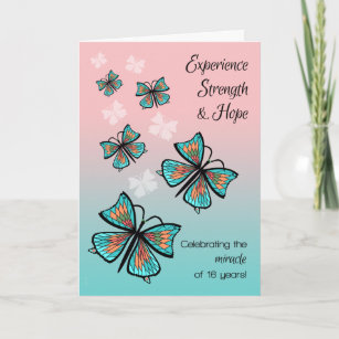 12 Step Birthday 16 Years Recovery Butterflies Card