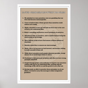 12 Step Gamblers Addiction Recovery Poster