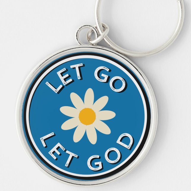 12 Step Recovery Let Go Let God Blue Flower  Keych Key Ring (Front)