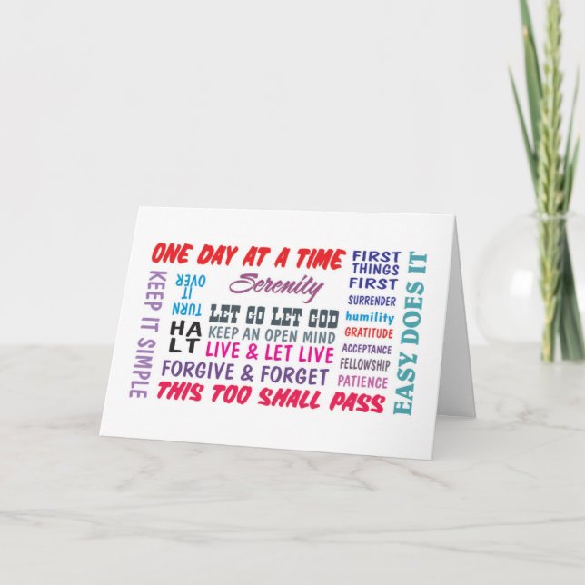 12 step recovery slogans greeting card (Front)
