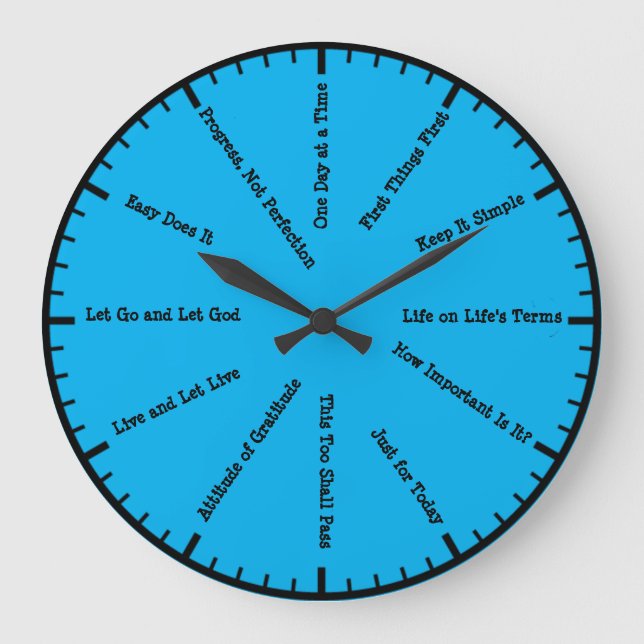 12 Step Sobriety Alcoholics Blue Wall Clock (Front)