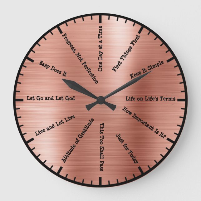 12 Step Sobriety Alcoholics Rose Gold Wall Clock (Front)
