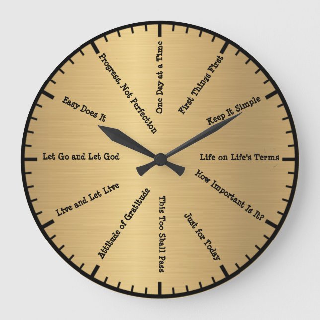12 Step Sobriety Clean & Sober Slogans Gold Clock (Front)