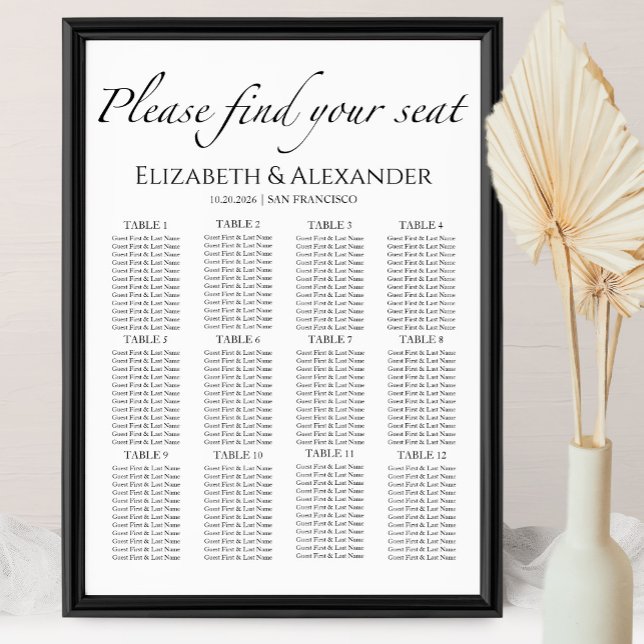 12 Table Black & White Wedding Seating Chart (Creator Uploaded)