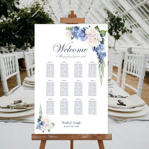 12 Table Blue White Rose Floral Seating Chart