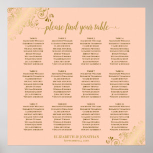 12 Table Coral Peach & Gold Wedding Seating Chart