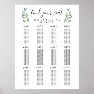 12 Table Large Wedding 192 Guests Seating Chart