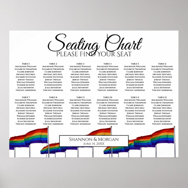 12 Table Rainbow Flags Gay Wedding Seating Chart (Front)