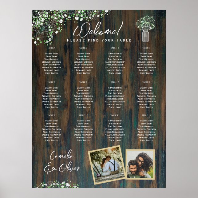 12 Table Rustic Wood Gypsophila PHOTO SEATING Foam Poster (Front)