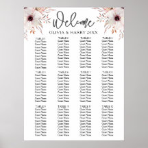 12 Table Watercolor Floral Wedding Seating Chart