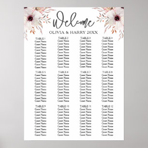 12 Table Watercolor Floral Wedding Seating Chart