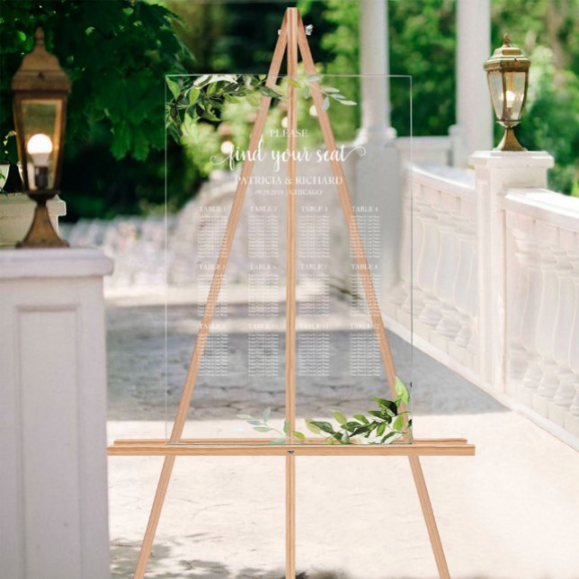 12 Tables Greenery Wedding Seating Plan  Acrylic Sign (Creator Uploaded)