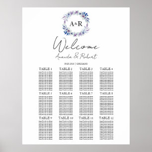 12 Tables Monogram Wedding Seating Chart Board